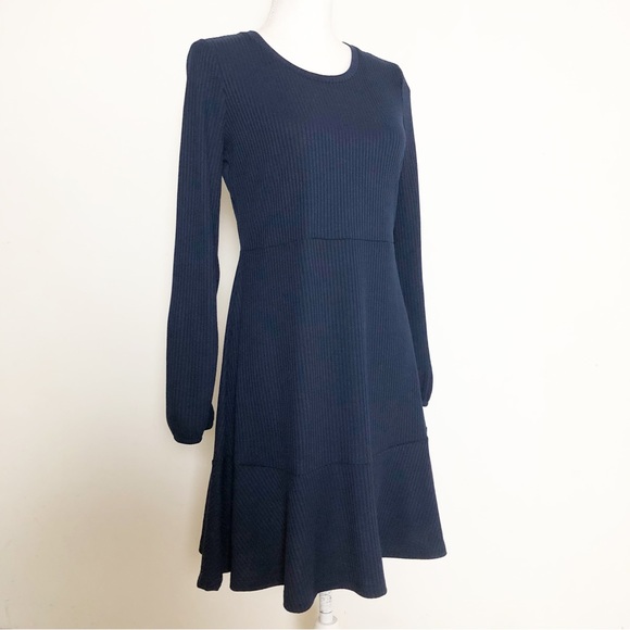 ANTHROPOLOGIE LEA & VIOLA Navy Tiered Long Sleeve Rib-Knit Dress Size Large - Picture 4 of 15